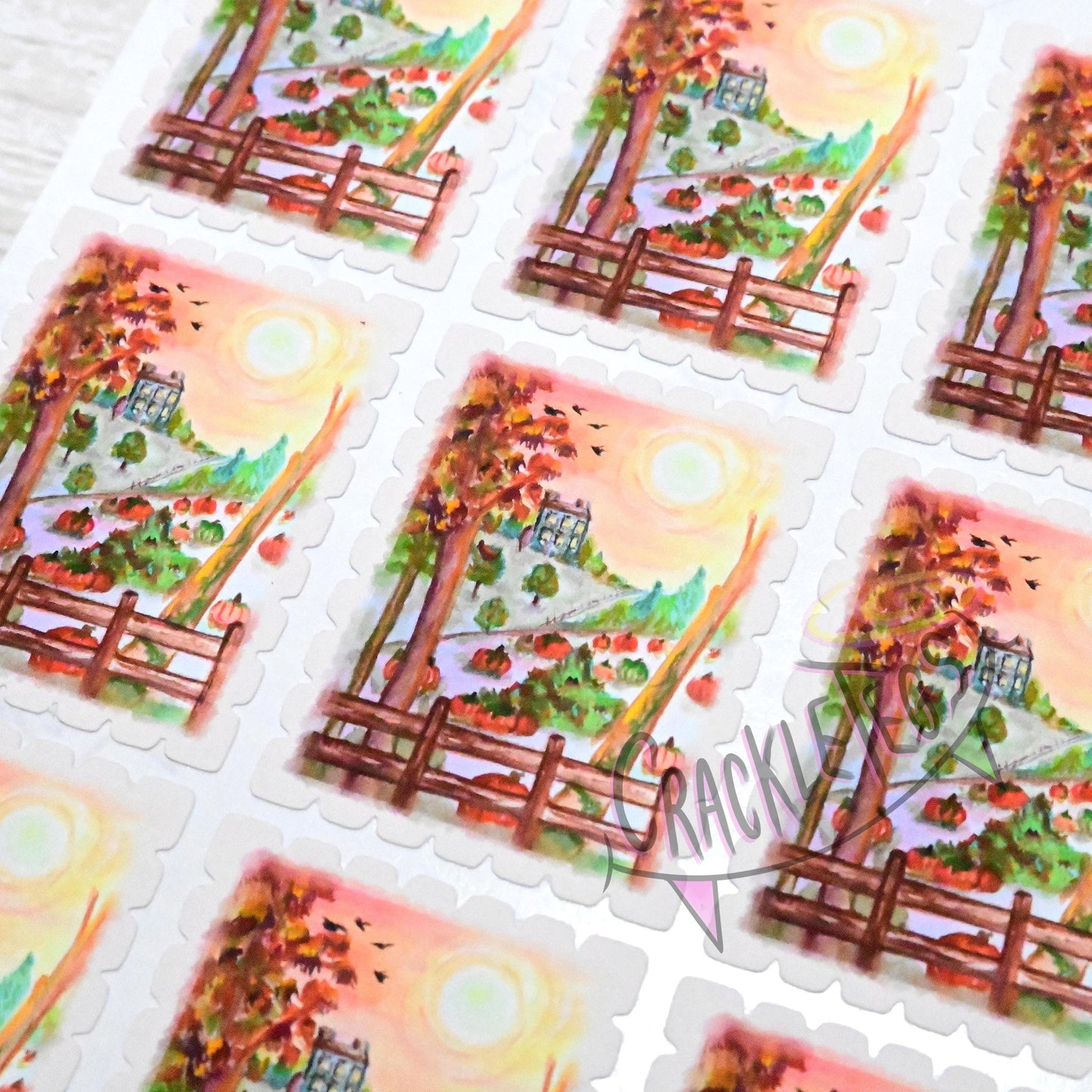 Autumn Pumpkin Patch Stamp Stickers, Sheet of 16.