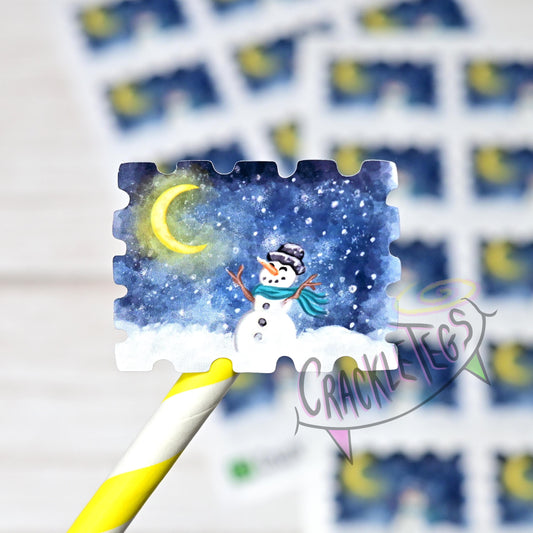 Snow Much Happiness, Cute Snowman Stamp Stickers. Sheet of 15.