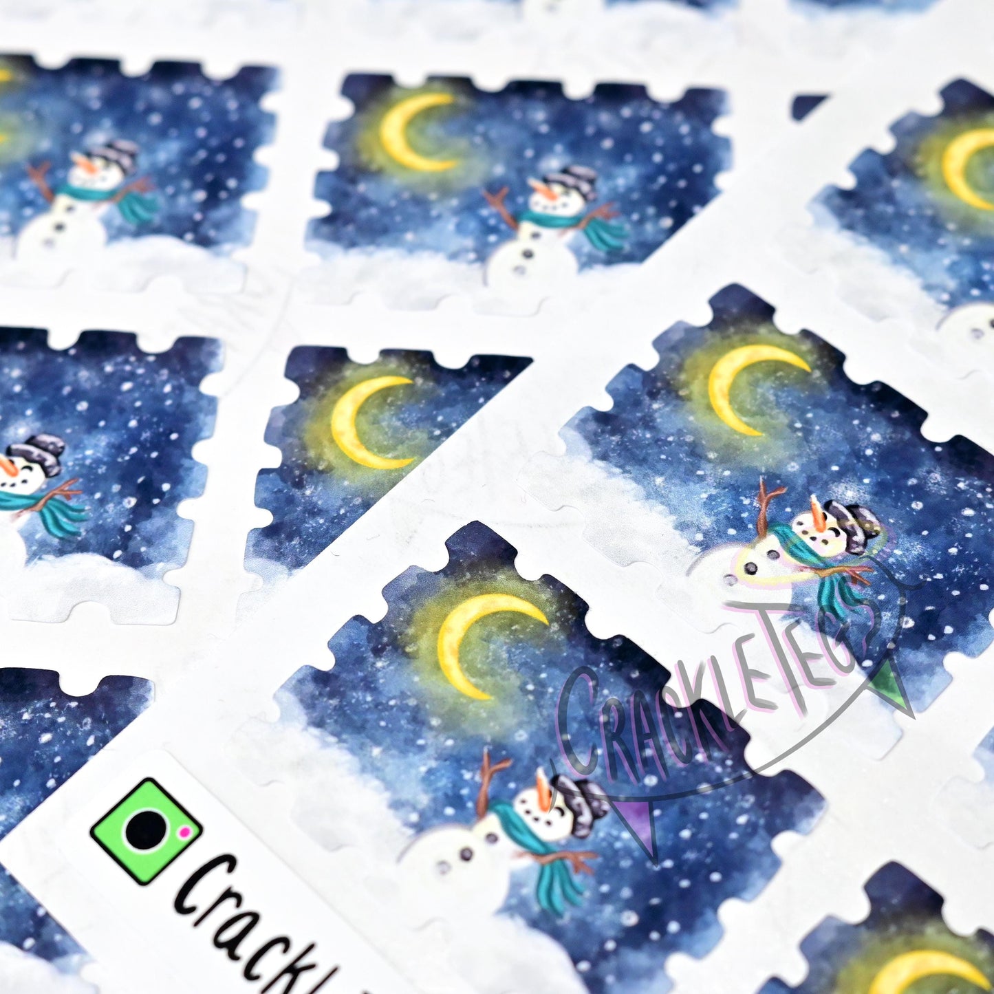 Snow Much Happiness, Cute Snowman Stamp Stickers. Sheet of 15.