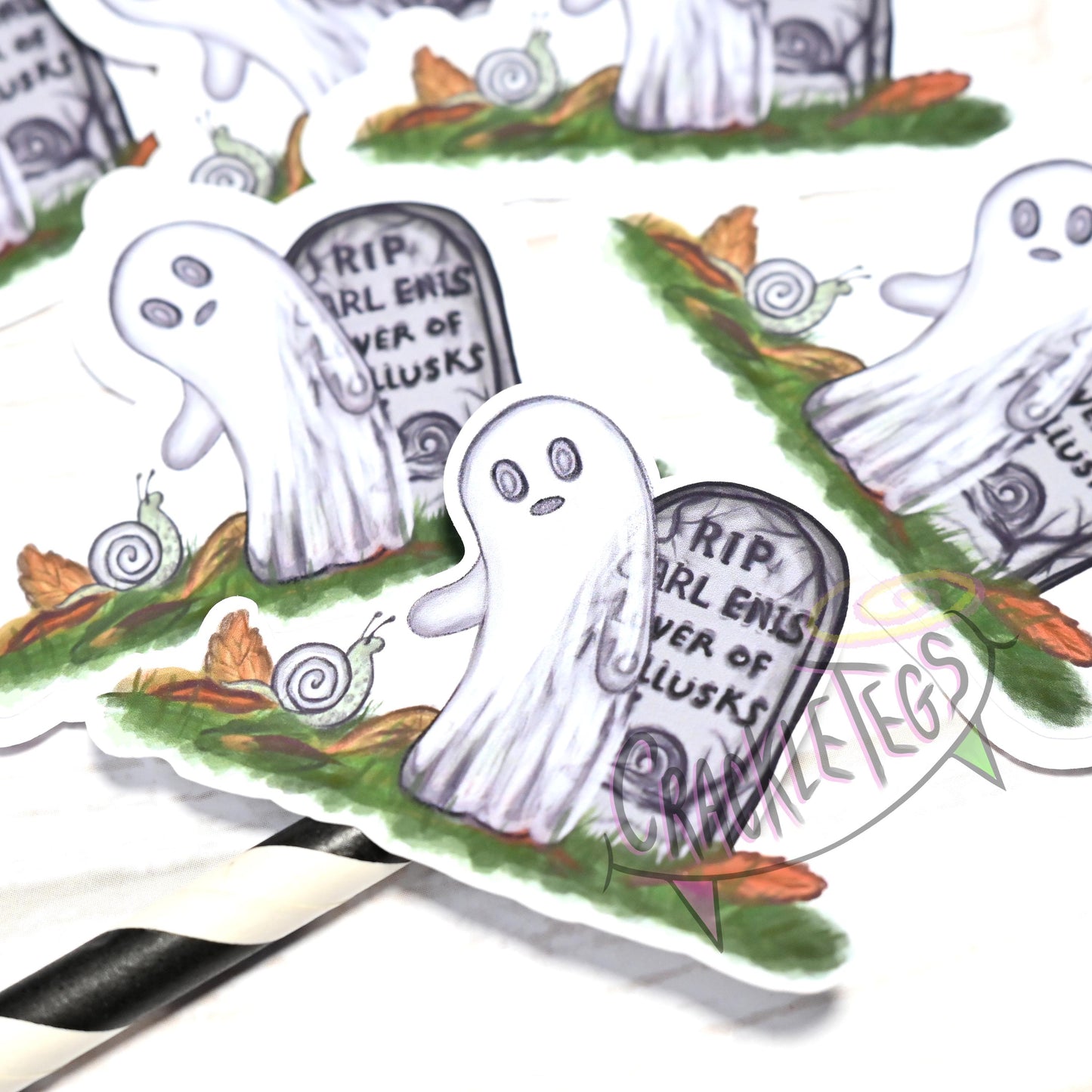 Little Ghost Carl, Lover of Snails Stickers, Pack of 6.