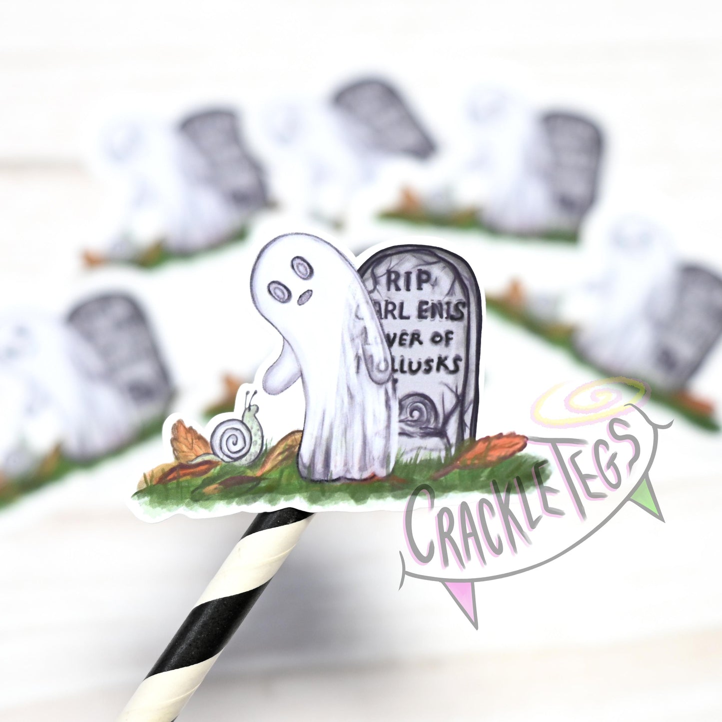 Little Ghost Carl, Lover of Snails Stickers, Pack of 6.