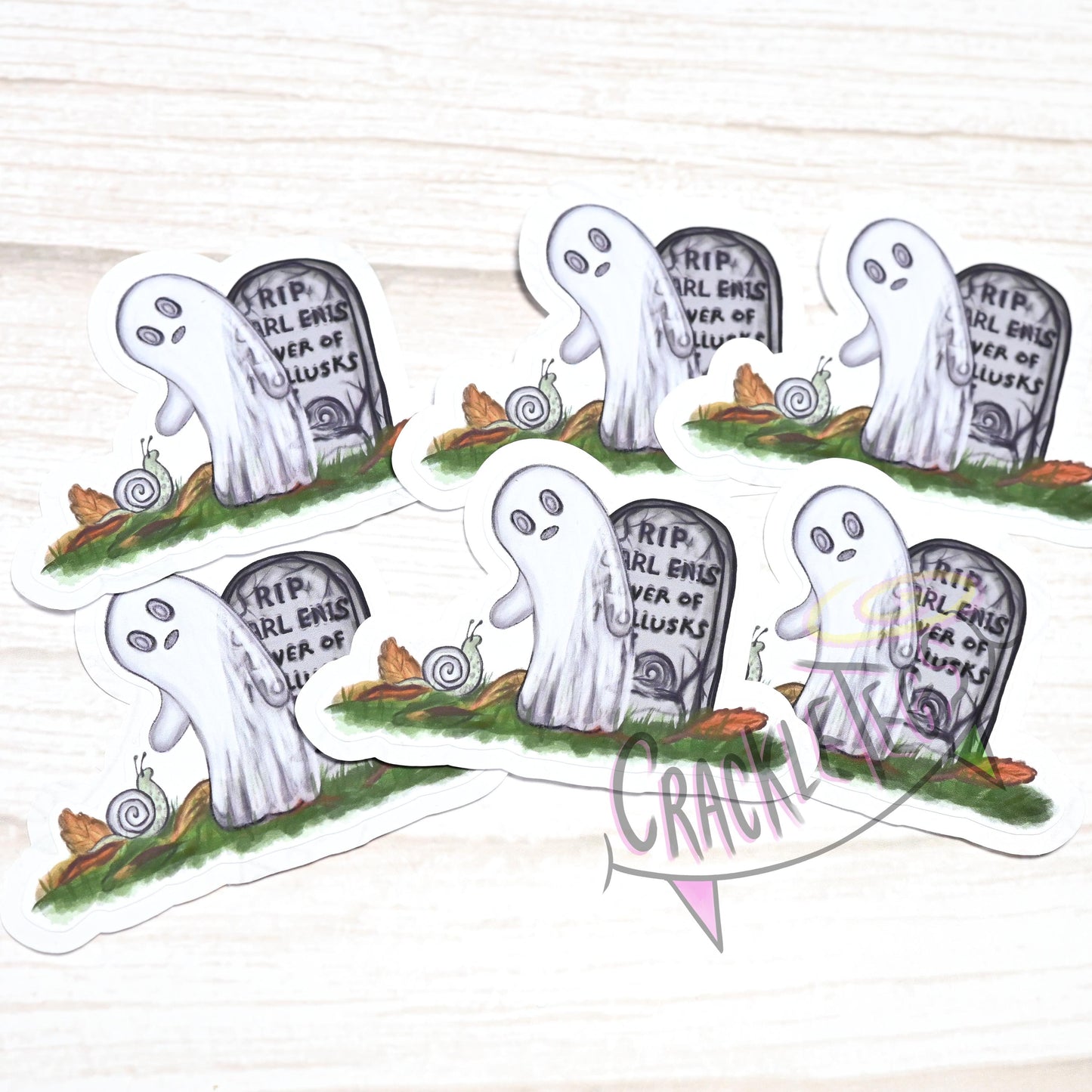 Little Ghost Carl, Lover of Snails Stickers, Pack of 6.