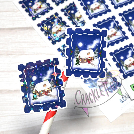 Christmas Cottage Stamp Stickers, Sheet of 16.