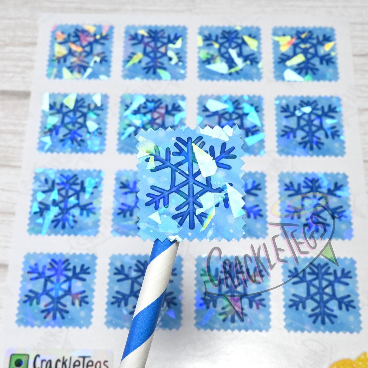Snowflake Christmas Stamp Stickers, Sheet of 16.