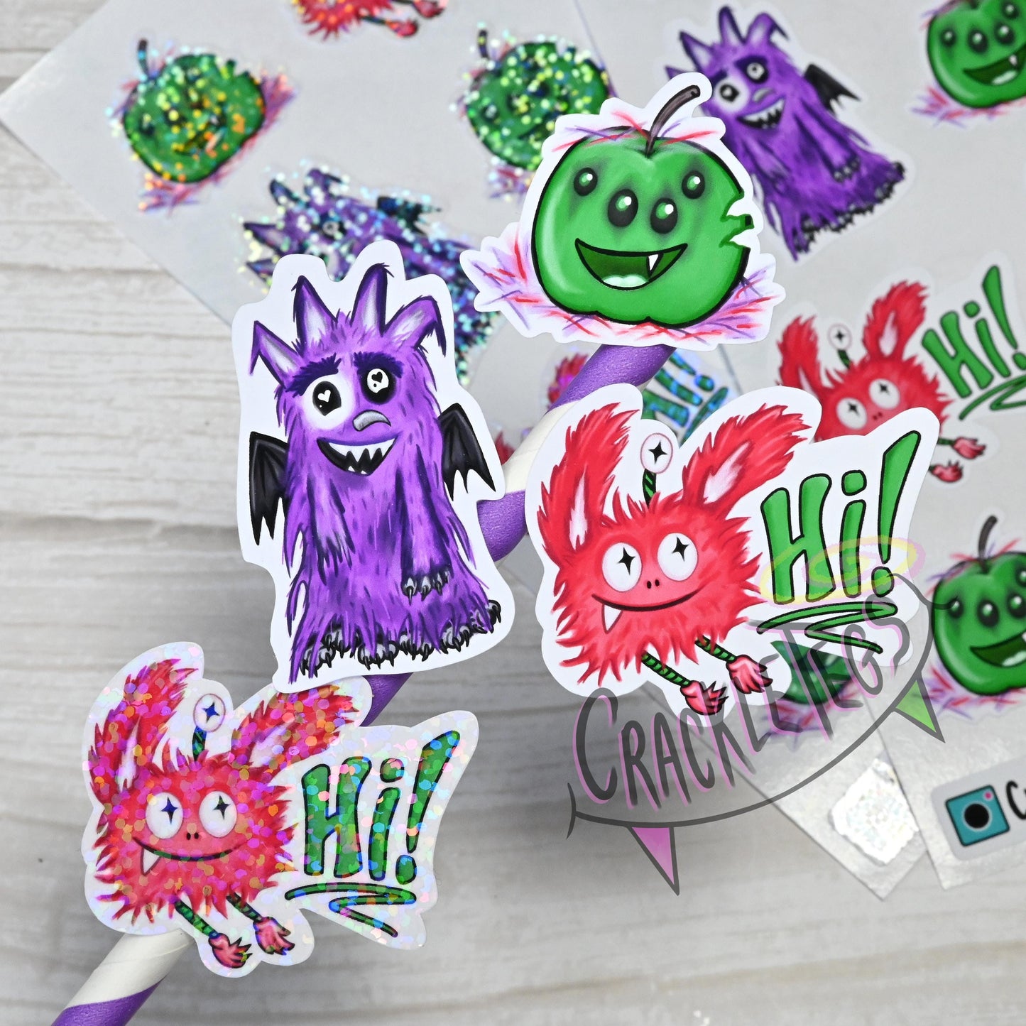 Fizz and Friends Monster Stickers. Sheet of 12 stickers. Hand-drawn & Handmade!