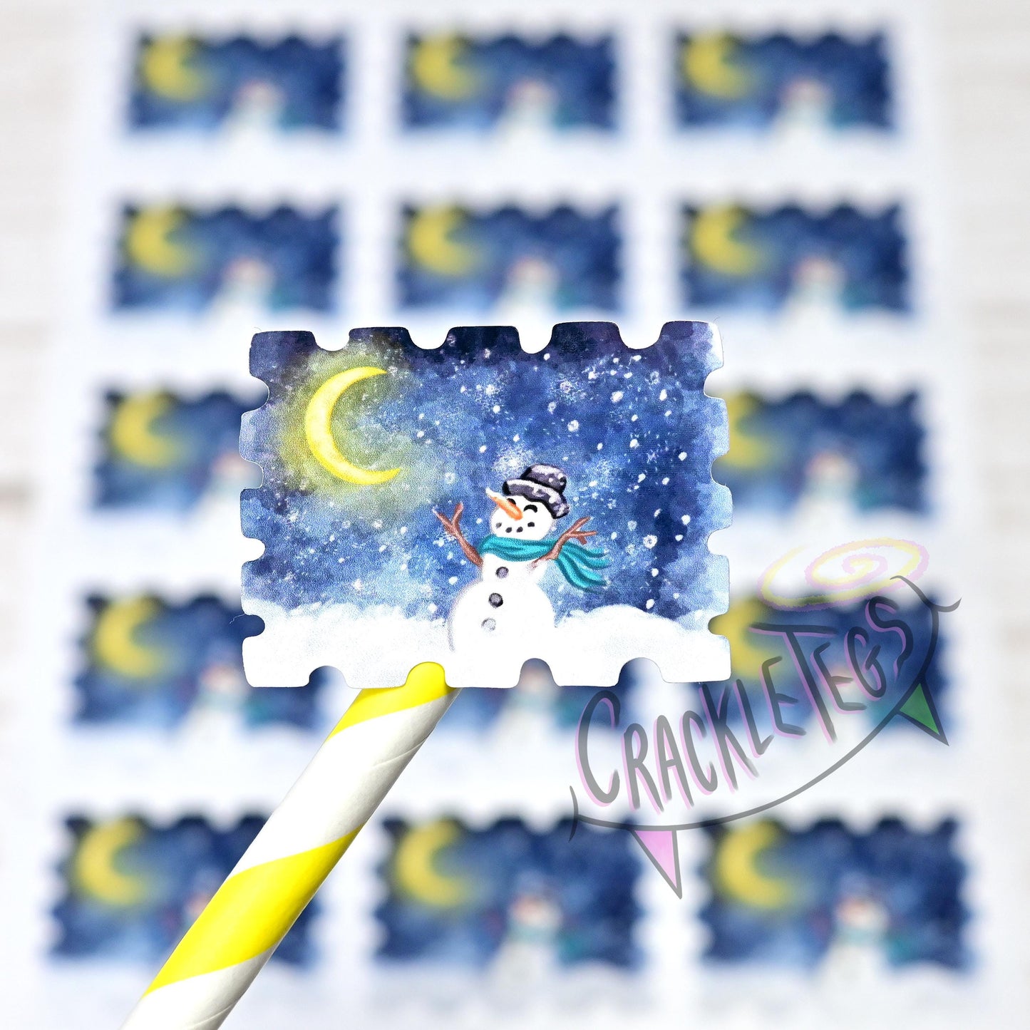 Snow Much Happiness, Cute Snowman Stamp Stickers. Sheet of 15.