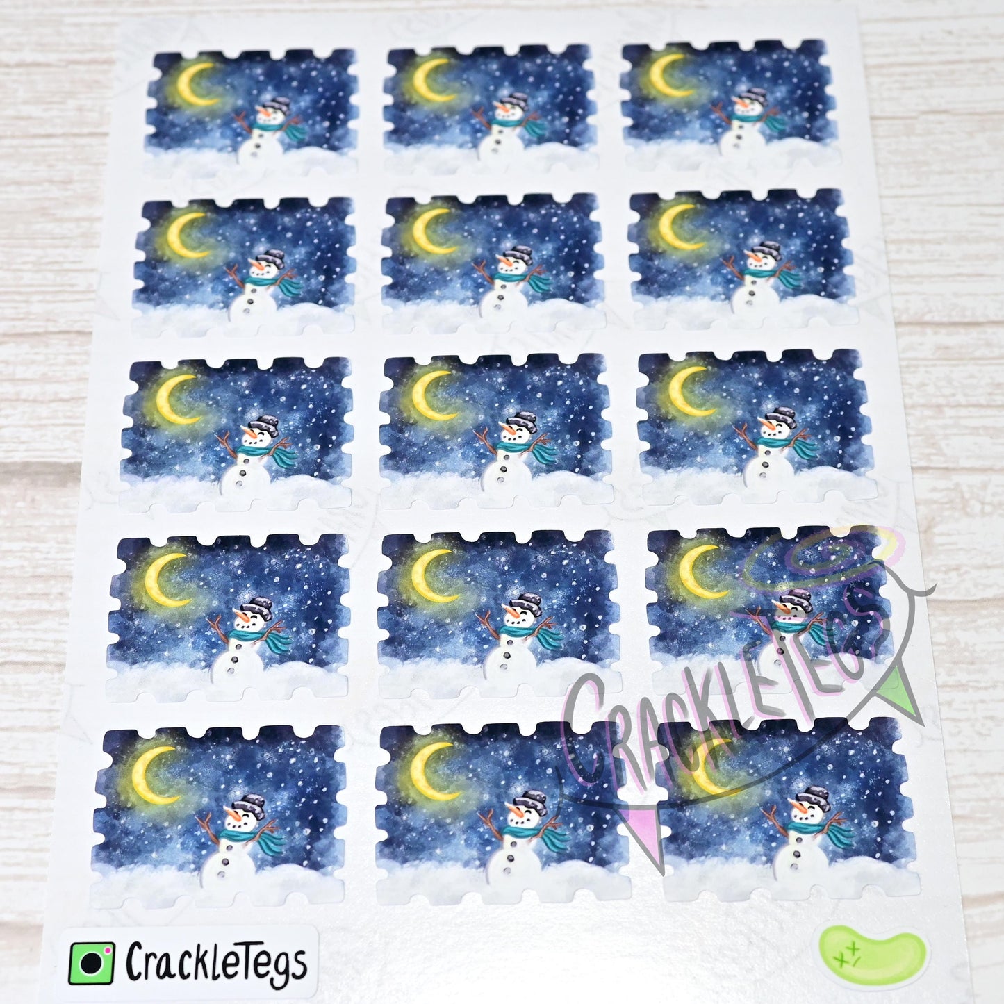 Snow Much Happiness, Cute Snowman Stamp Stickers. Sheet of 15.