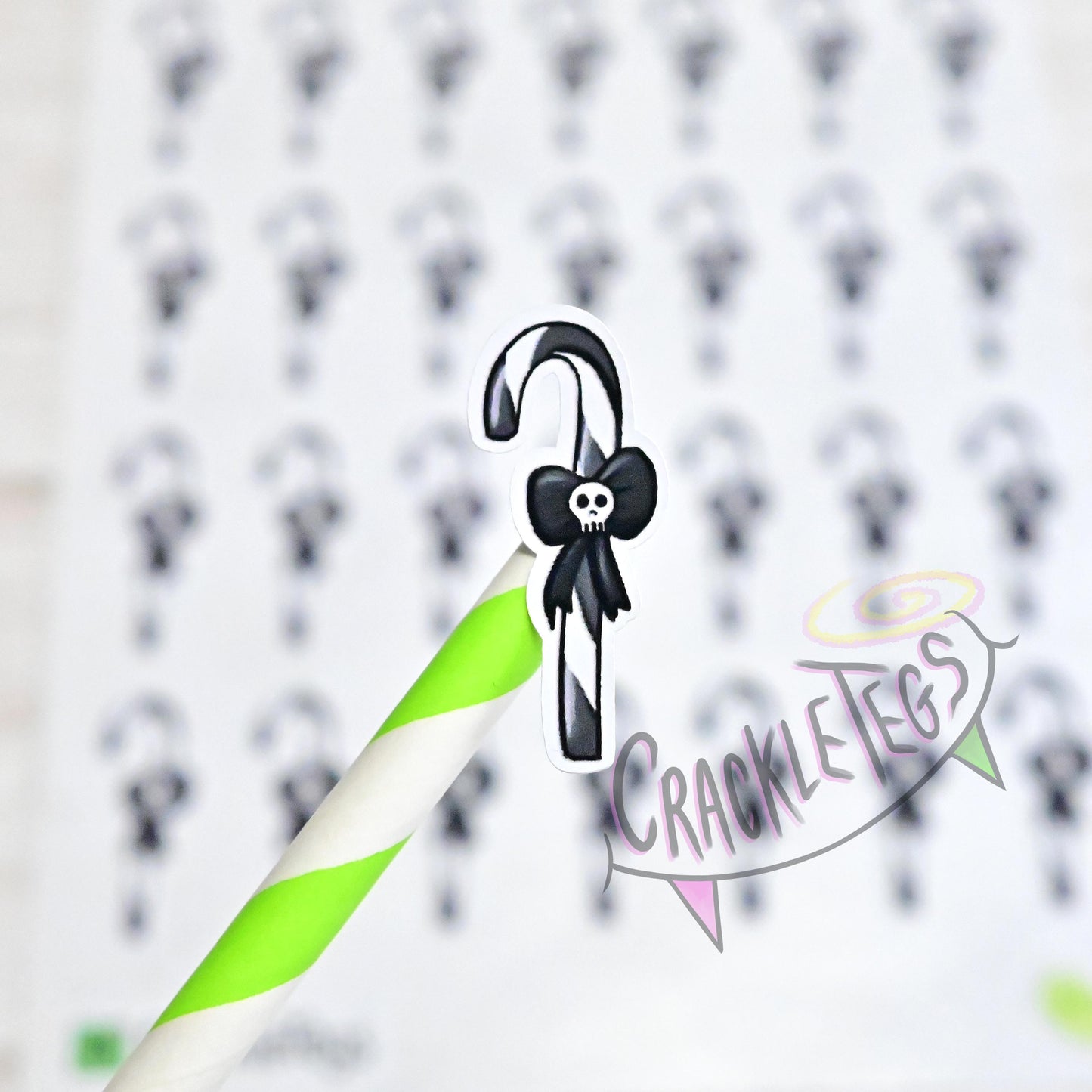 Gothic Candy Canes, Creepy Holiday Stickers. Sheet of 28 Stickers.