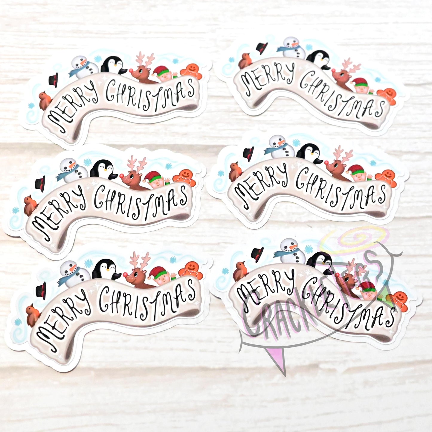 Christmas Crew, Merry Christmas Stickers. Pack of 6.