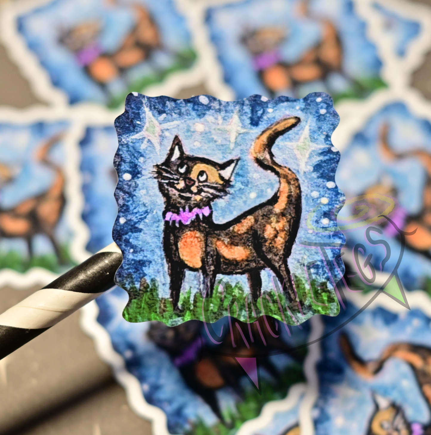 Starbright Kitty Cat Binx. Sticker Pack of 6, Originally Hand-Painted.