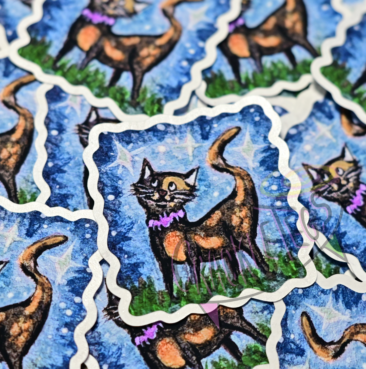 Starbright Kitty Cat Binx. Sticker Pack of 6, Originally Hand-Painted.