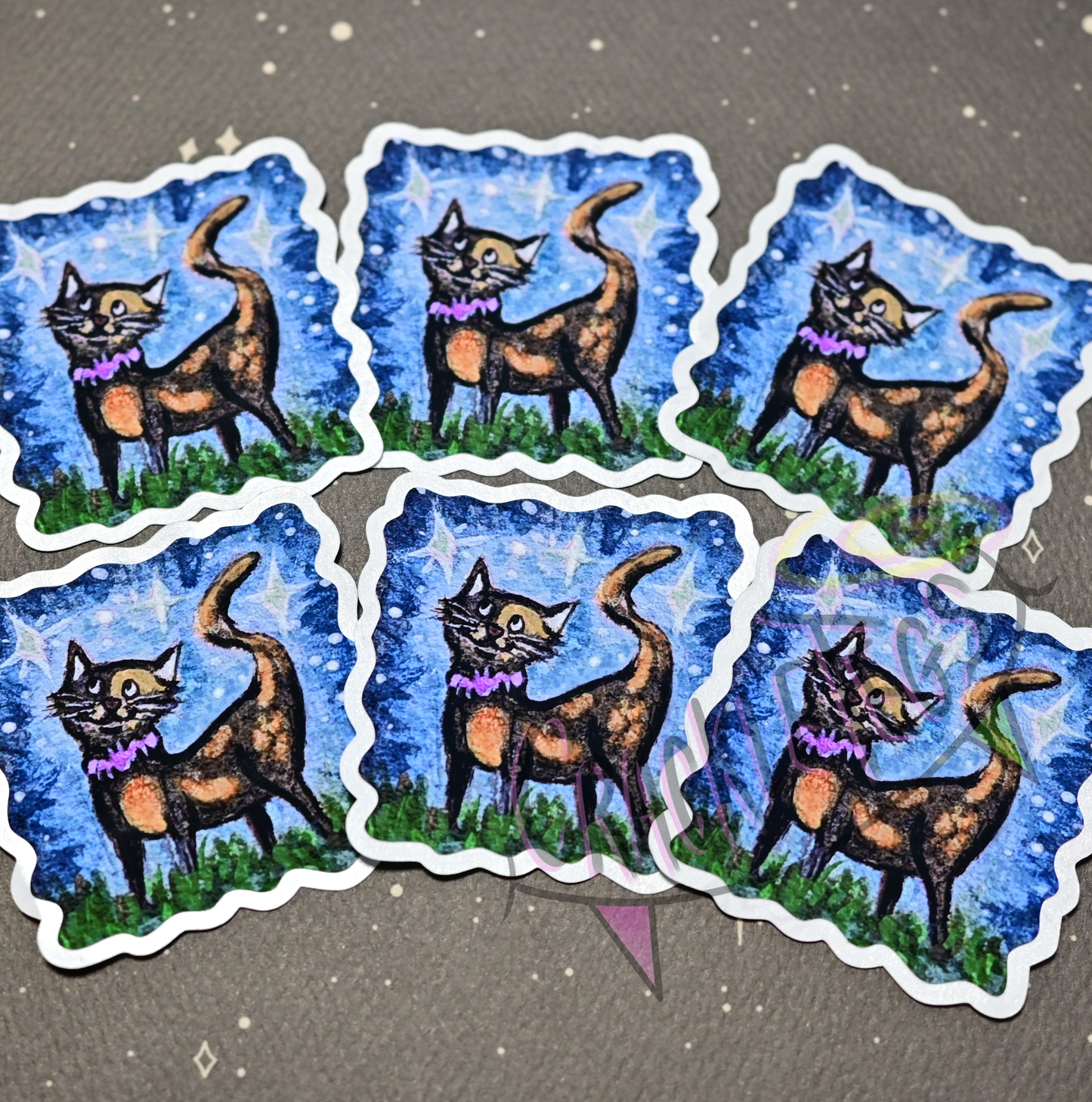 Starbright Kitty Cat Binx. Sticker Pack of 6, Originally Hand-Painted.