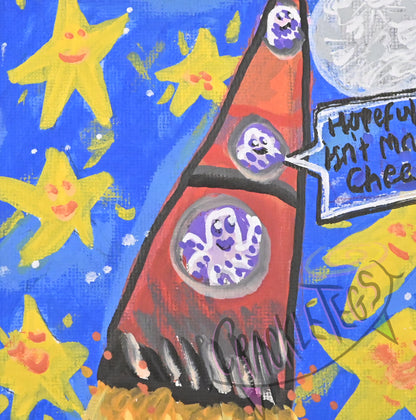 Rocket Octopus Family, An Original Painting By Jaxon. All profits go to the MND association!