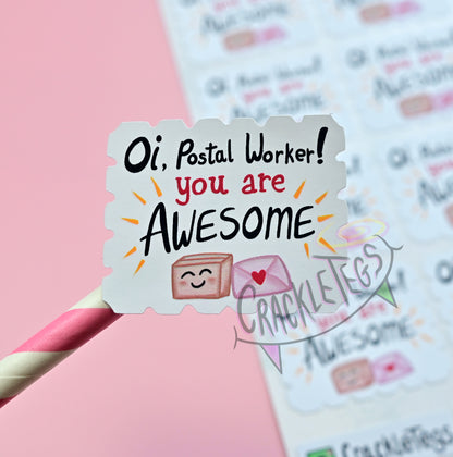 Cheeky Thank You Postal Worker Stickers, Sheet of 12.