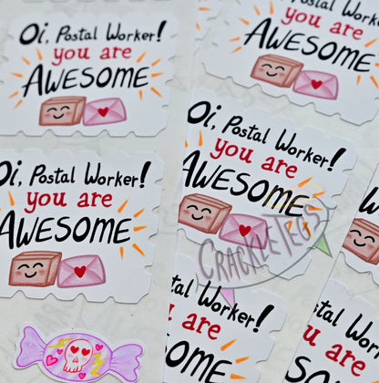 Cheeky Thank You Postal Worker Stickers, Sheet of 12.