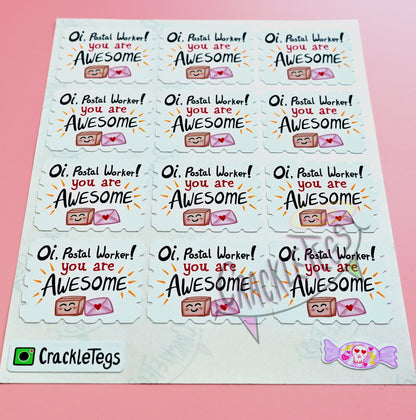 Cheeky Thank You Postal Worker Stickers, Sheet of 12.