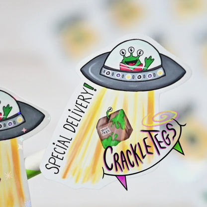 Alien Special Delivery Stickers, Sheet of 9 stickers.