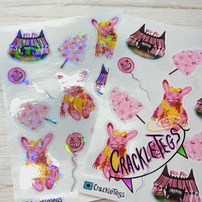 Pink Creepy Carnival Stickers, Sheet of 12.