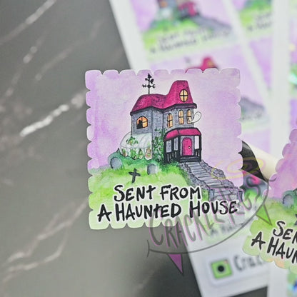 Sent From Haunted House, Return Stamp Stickers. Sheet of 12.