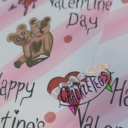 Recycled Creepy Valentine's Gift Wrap. Set of 2 Sheets & 2 Tags.