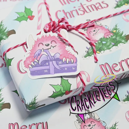 Recycled Pastel Yeti Christmas Gift Wrap. Set of 2 Sheets & 2 Tags.