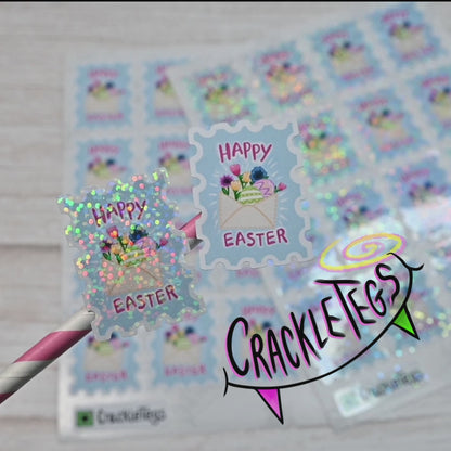 Happy Easter Stamp Stickers. Sheet of 16.