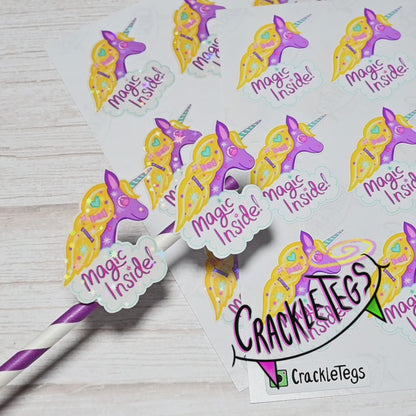 Honey the Unicorn, Magic Inside Stickers. Sheet of 9.