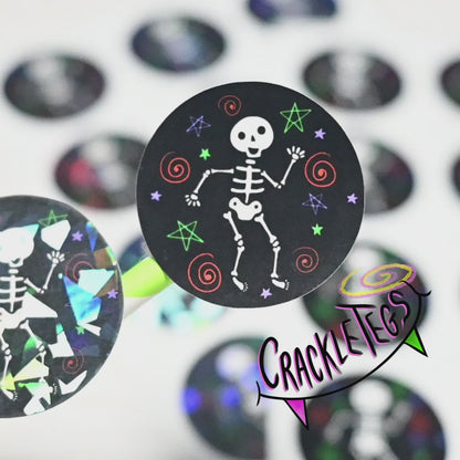 Happy Dancing Skeleton Stickers, Sheet of 12.