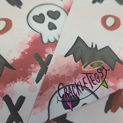 Recycled Skelly Love Gift Wrap. Set of 2 Sheets & 2 Tags.