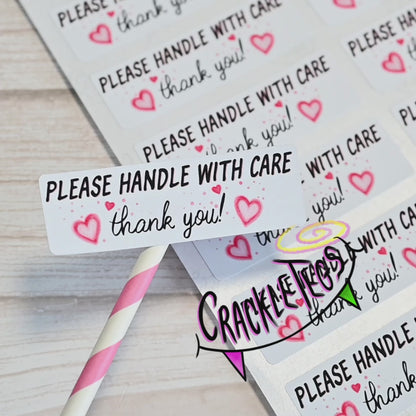Cute Handle With Care Stickers, Sheet of 16.