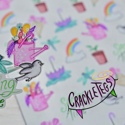 Watercolour Spring Stickers. Sheet of 32
