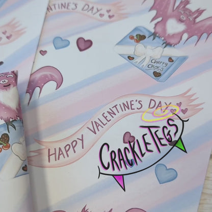 Recycled Valentine's Pigney Gift Wrap. Set of 2 Sheets & 2 Tags.