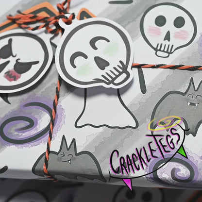 Recycled Spooky Crew, Neon Vibes Gift Wrap. Set of 2 Sheets & 2 Tags.