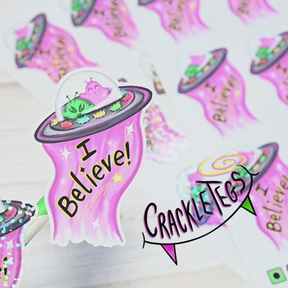 Cute I Believe Alien Stickers, Sheet of 9.