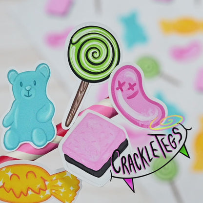CrackleTegs Mixed Candy Stickers, Sheet of 25.