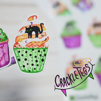 Spooky Halloween Cupcake Stickers, Sheet of 10.
