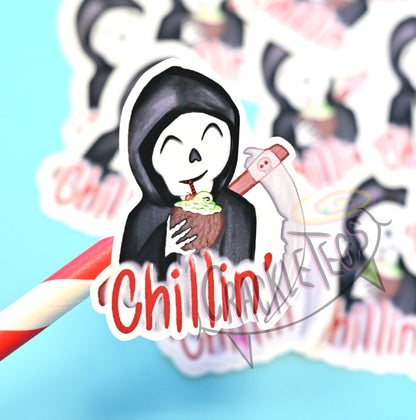 Chilling Grim Reaper Stickers, Set of 6. Hand-drawn & Handmade!